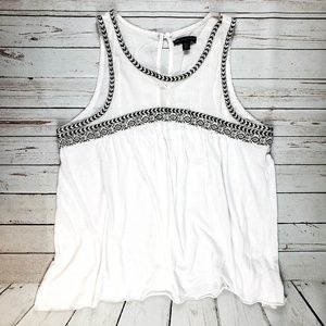 American Eagle White Embroidered Babydoll Tank S